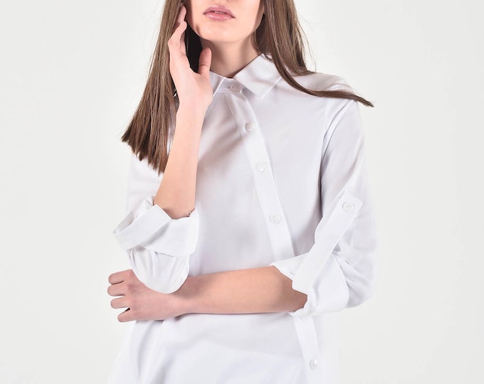 New Asymmetric Buttoned Long Sleeve Viscose Textiled Soft Shirt by Aakasha A11790