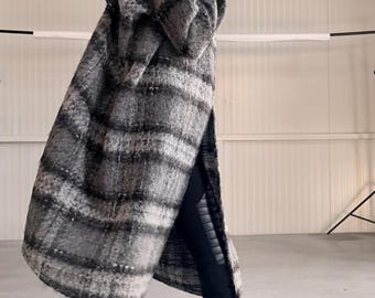 Winter Warm Cardigan Plaid  Asymmetric Hooded Soft Vest, Cloak for Woman
