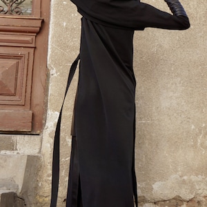 New Maxi Dress / Black Kaftan Cotton Dress /leather Side - Etsy