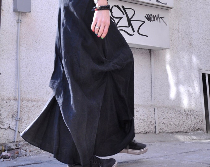 NEW  Black Linen Maxi Skirt /  Extravagant Long  Skirt / Stripe less Spring /Summer Dress A09118