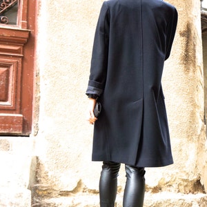 Wool Blend Black Coat, Belted Winter Jacket Lined image 3