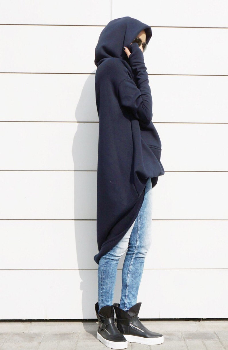 Navy Extravarant Maxi Asymmetric Hoodie / Fleece Cotton Warm Etsy