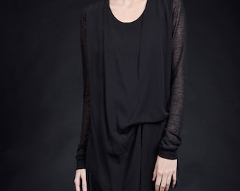 Very Elegant Asymmetric Long Sleeve Blouse / Sexy Asymmetrical Tunic HandMade by AAKASHA A90433