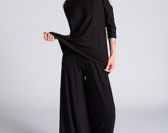 Wide Leg Jersey Pants Loose Elastic Waitline Comfortable Pants A05671
