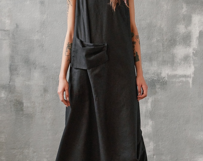 Asymmetric Linen Drop Crotch Jumpsuit , Summer Linen OEKO-TEK Certified Oversized Romper by Aakasha A92015