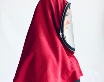 Fully Zipper Polycarbonate Hood Shield , Face protective Shield , 10 ml Anti-fog Spray included , Cotton Loose Hood by Aakasha