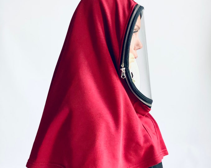 Fully Zipper Polycarbonate Hood Shield , Face protective Shield , 10 ml Anti-fog Spray included , Cotton Loose Hood by Aakasha