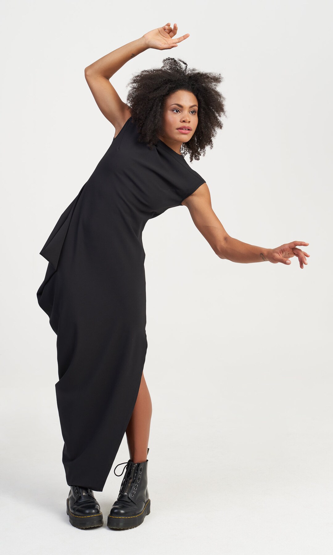 Drawstring Asymmetrical Neck Slit Dress