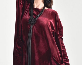 Elegant Long Sleeve Velvet Loose Maxi Dress A03795