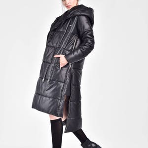 NEW Winter Coat Asymmetric Black Quilted Hooded Coat by Aakasha A20629 image 4