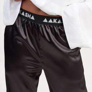 Black Satin Straight Leg Pants A90719