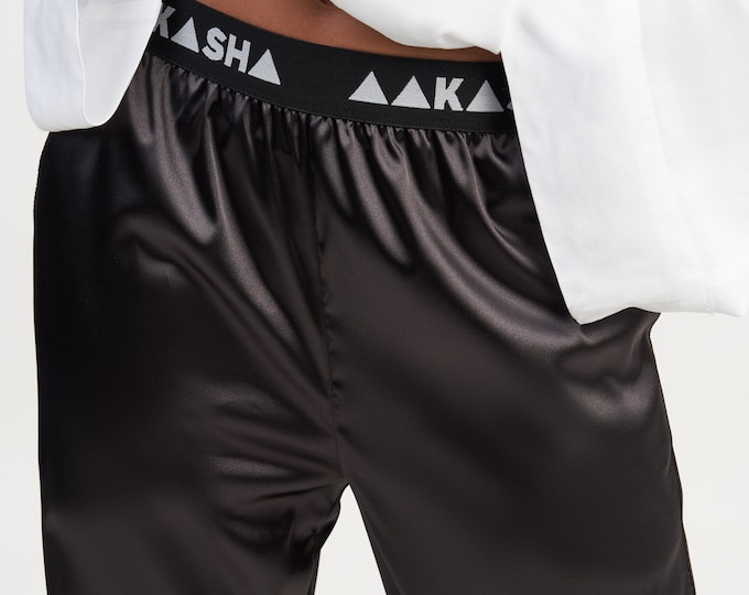 Black Satin Straight Leg Pants A90719