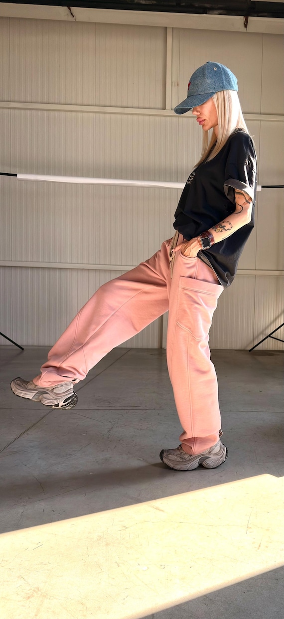 Cotton Harem Pants Casual Wide Leg Drop Crotch Joggers Elastic Waist Pockets Relaxed  Fit