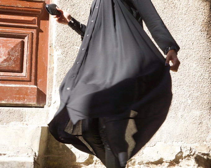 Maxi  Black Maxi Loose Shirt / Asymmetric shirt / Oversize New Collection  top by AAKASHA A11164