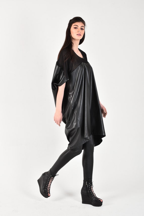 Kurzarm Eco Leder Tunika Kleid A03767 - Etsy