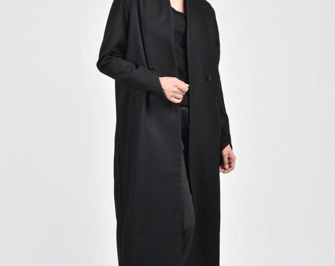 NEW Winter Lined Black Coat / Side Pockets / Bodycon Wool  Coat / Extravagant Asymmetric Sleeves /HandMade by Aakasha A07678