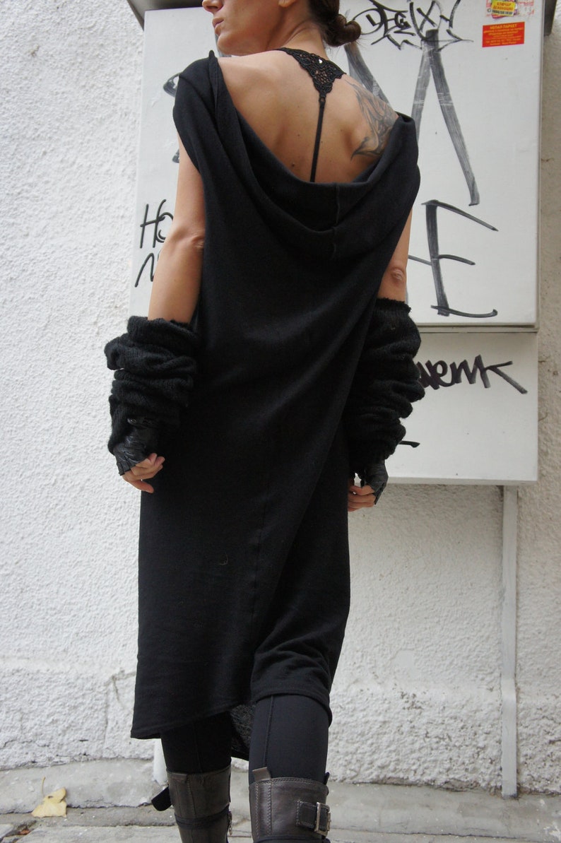 Loose Tunic Top / Extravagant Dress/ One size / Black Long Knit Dress / Oversize Knit Top A02092 image 2
