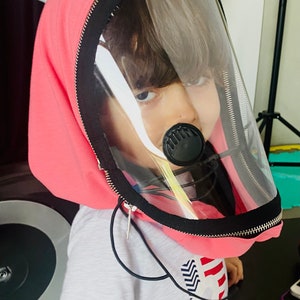 Fully Closed Hooded Kids Shield , Hooded Face Shield, Anti Fog Vent Child, Face Hood Mask, Protective Face Wear, Zipper Shield by Aakasha image 1