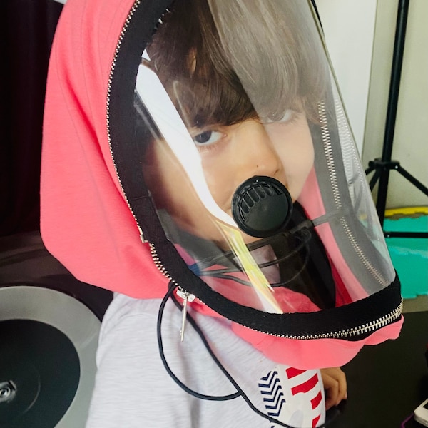 Fully Closed Hooded Kids Shield , Hooded Face Shield, Anti Fog Vent Child, Face Hood Mask, Protective Face Wear, Zipper Shield by Aakasha