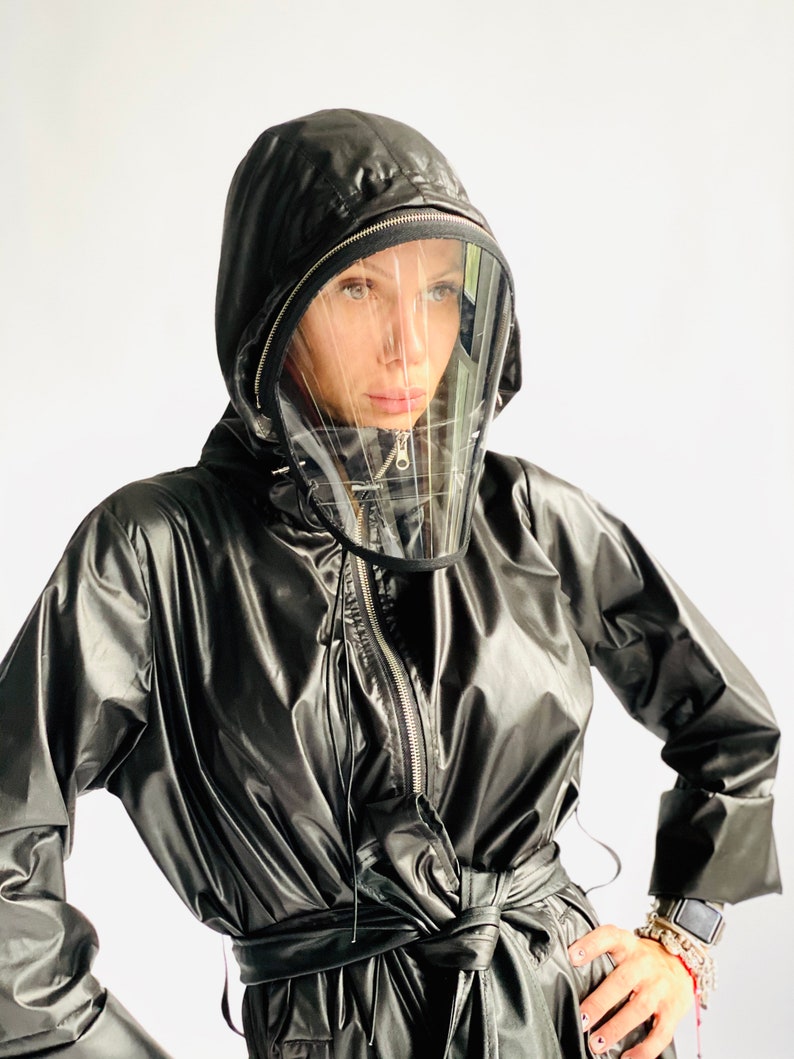 NEW Collection Black Zipper Hooded Raincoat with zipper Etsy