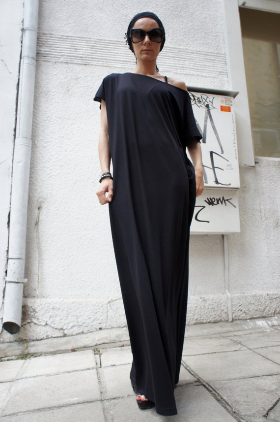 Items similar to Asymmetrical Black Kaftan / Off Shoulder Dress / Maxi ...