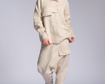 Linen Shirt with Decorative Flap Pocket A92257
