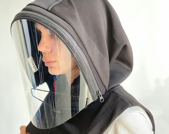 Hooded Face Shield Reusable, Anti Fog Shield Mask , Face Mask Adults, Face Hood Mask, Protective Face Wear, Zipper Shield  by Aakasha