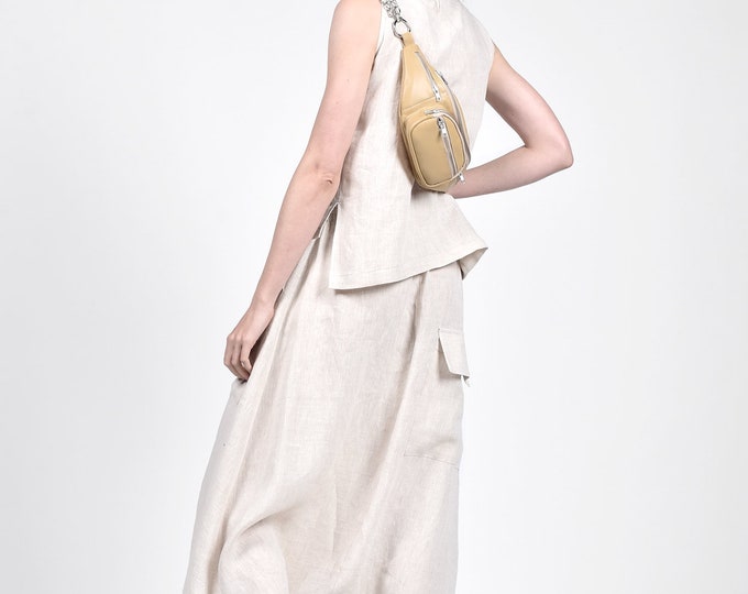 Linen Summer Pants , Elegant mid length harem linen pants A90467