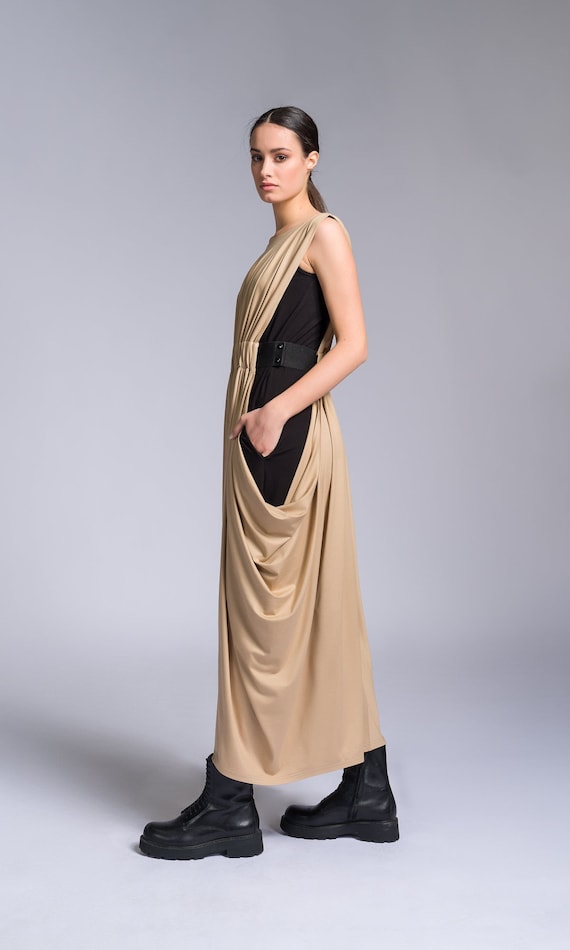 plus size asymmetrical maxi dress Dress, Kaftan, Sleeveless Draped Side Pockets key hole back with