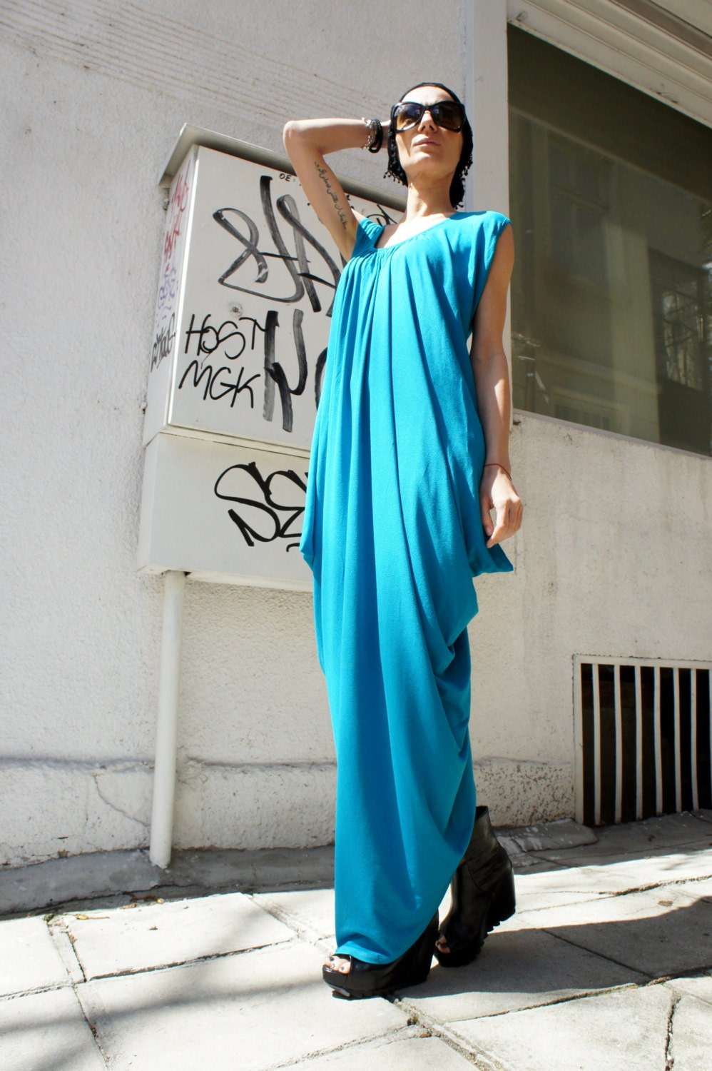 Turquoise Kaftan / Maxi Turquiose Dress / Asymmetrical Tunic | Etsy