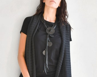 Trendy Leather Adjustable Flower Necklace A16835