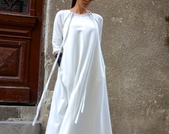 New Maxi Dress / Off White  Kaftan Cotton  Dress /Side Pockets  Dress / Extravagant Cotton Party Dress /Daywear Dress A03390