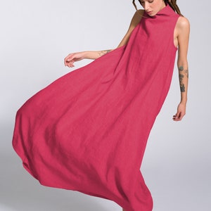 Linen Summer Plus Size Dress, Linen High Neck Cocoon Dress , Boho Dress, Wedding Dress A92318