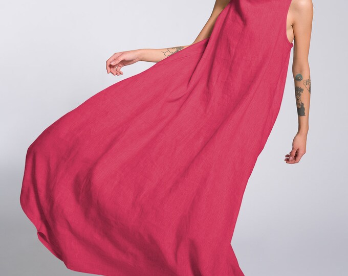 Linen High Neck Cocoon Dress A92318