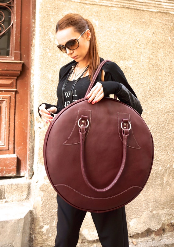 NEW Burgundy Genuine Leather Bag / High Quality Tote Circle | Etsy