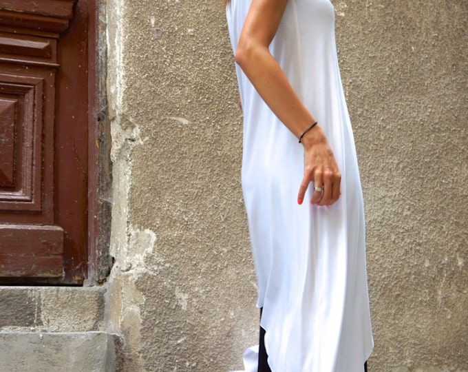 NEW White Loose  Maxi Tank  Top /  Soft Asymmetric Casual  Wear /  Maxi Dress / Extravagant Tunic Top A04275