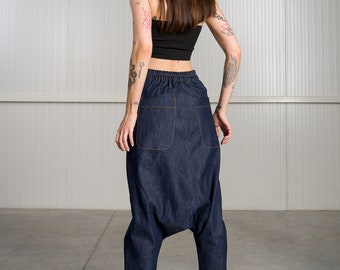 Deep Drop Crotch Denim Pants A92314 - Etsy