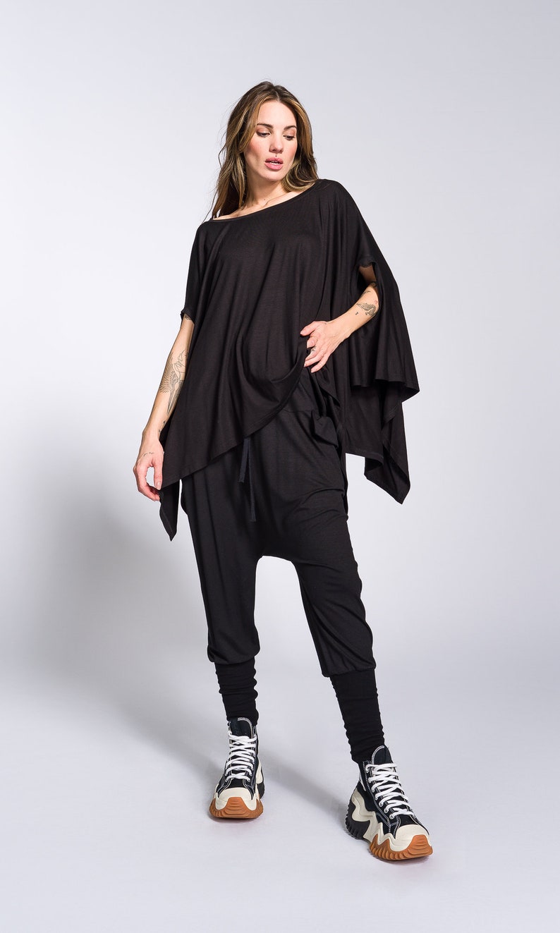 Loose Drop Crotch Pants with Ribbed Cuffs image 7