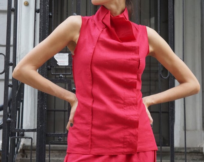 Red Linen  Sleevless Top / Beautiful vest  / Linen  Vest with Buttons / Extravagant and Unique by AAKASHA A02169