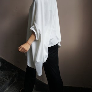 Loose Blouse / White Oversized Top / Casual asymmetrical draping top by Aaksha A01048 image 4