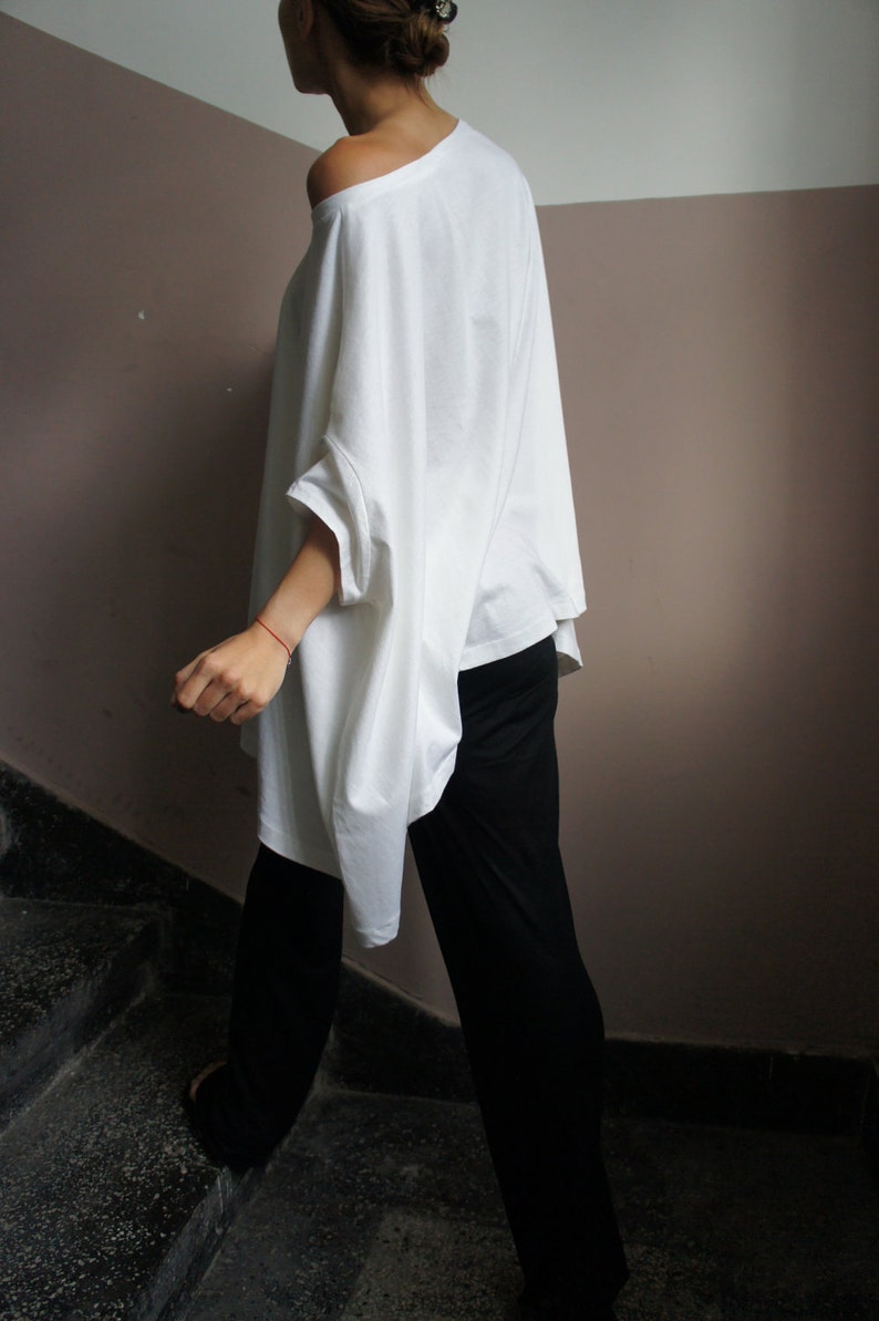 Loose Blouse / White Oversized Top / Casual asymmetrical draping top by Aaksha A01048 image 4