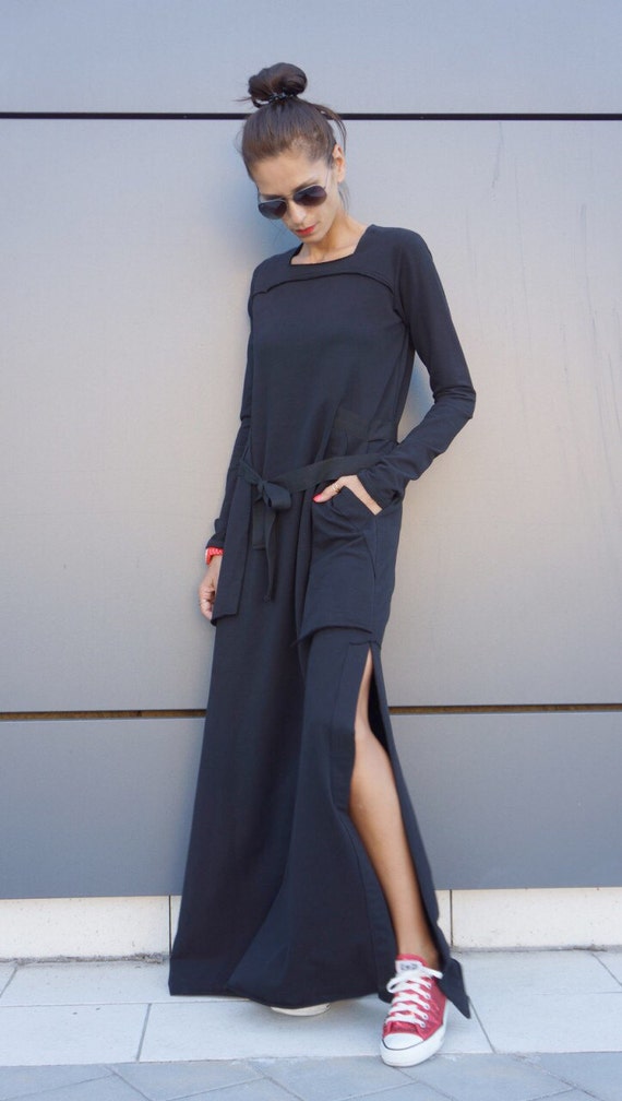 black cotton dress with pockets