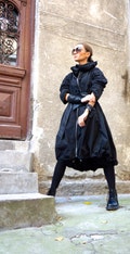 Black  Zipper Hooded Raincoat / Spring Blazer / Extravagant Trench with Eco Leather  Belt / Maxi Coat  by Aakasha A07372