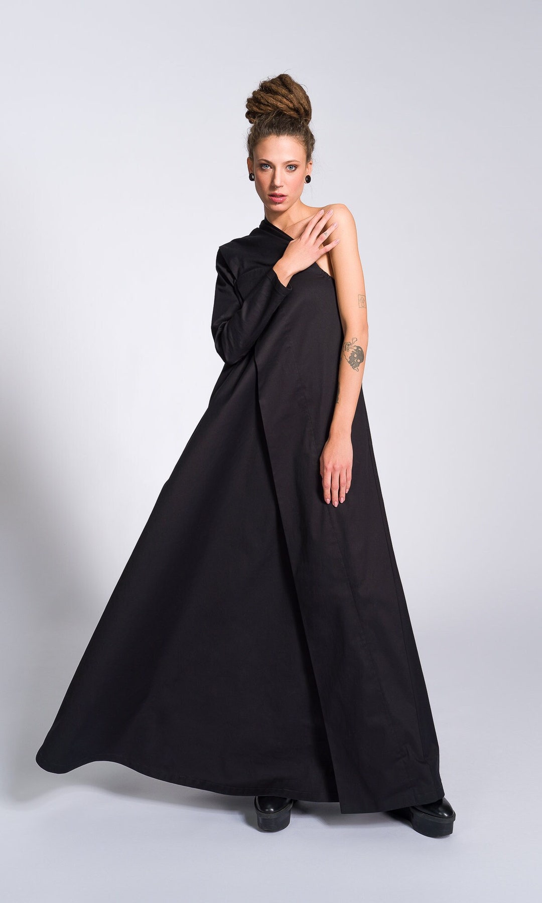 Printed One-Shoulder Tie Belt Maxi Dress