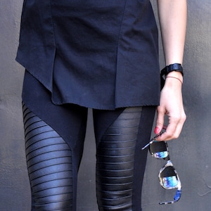 NEW COLLECTION Black Extra Long Leggings / Genuine Leather Front / Viscose Back by Aakasha A05125 image 4