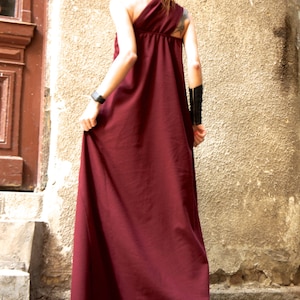 NEW Hot Burgundy Maxi Dress Kaftan Linen Dress / One Shoulder Dress ...