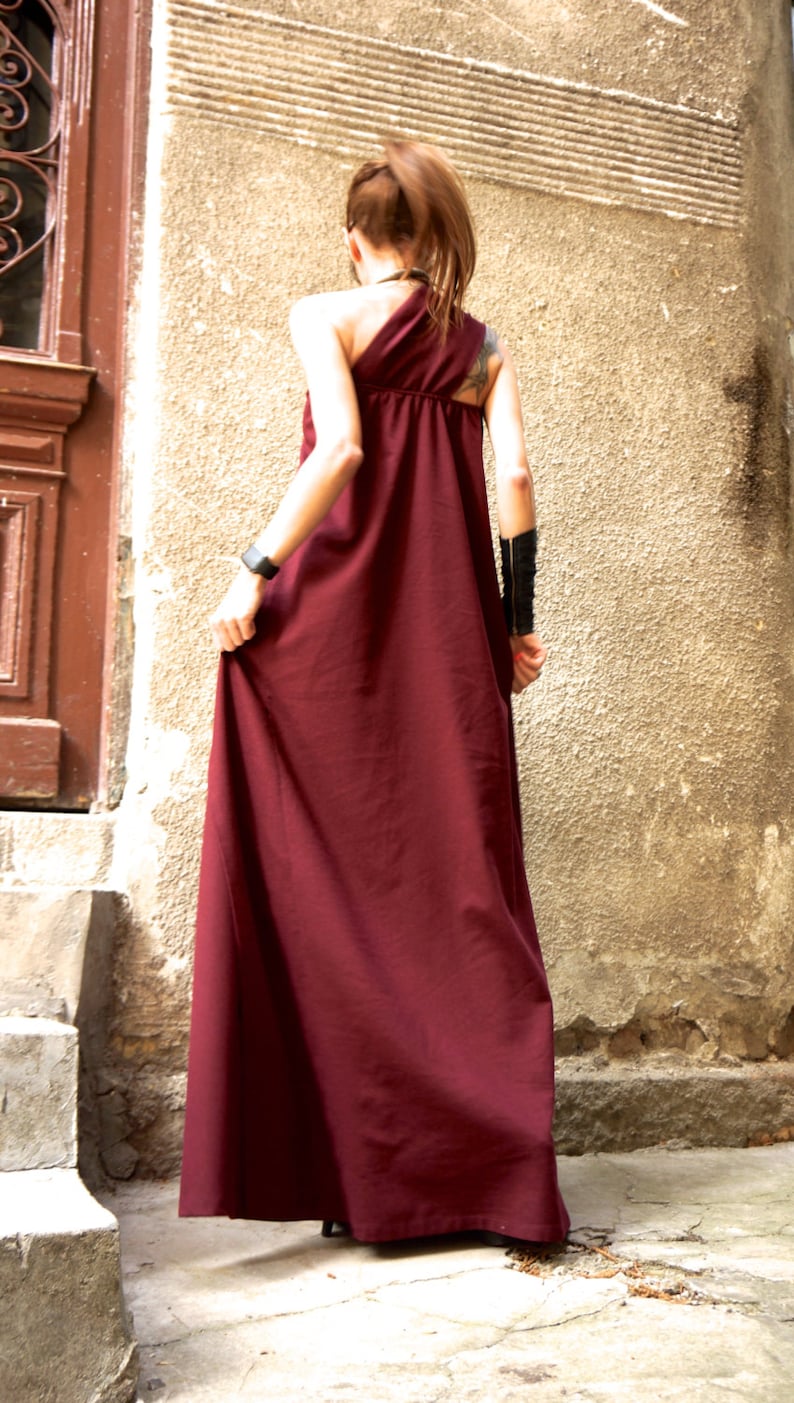 NEW Hot Burgundy Maxi Dress Kaftan Linen Dress / One Shoulder | Etsy