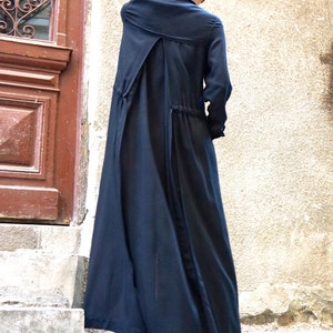Black Maxi Loose Shirt, Asymmetric Handmade Buttkned  shirt, Oversized Viscose Maxi Shirt with  side pockets by Aakasha  A03333