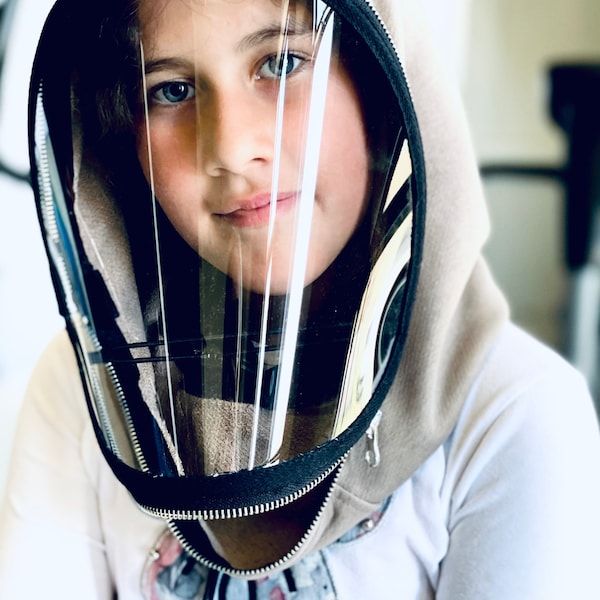 Fully Closed Hooded Kids Shield , Hooded Face Shield, Anti Fog Child, Face Hood Mask, Protective Face Wear, Zipper Shield by Aakasha A40960