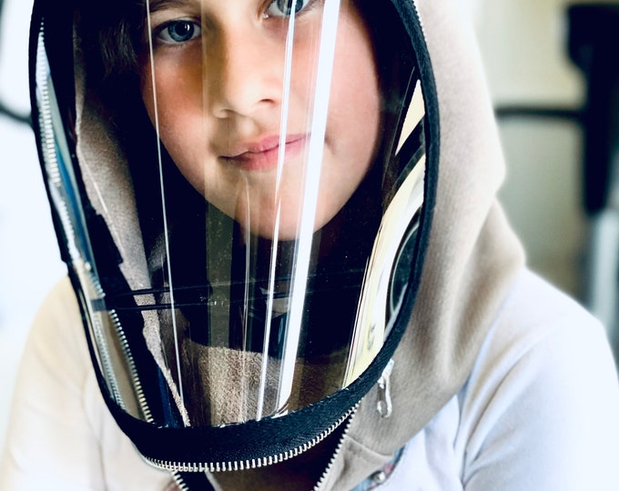 Fully Closed Hooded Kids Shield , Hooded Face Shield, Anti Fog Child, Face Hood Mask, Protective Face Wear, Zipper Shield by Aakasha A40960